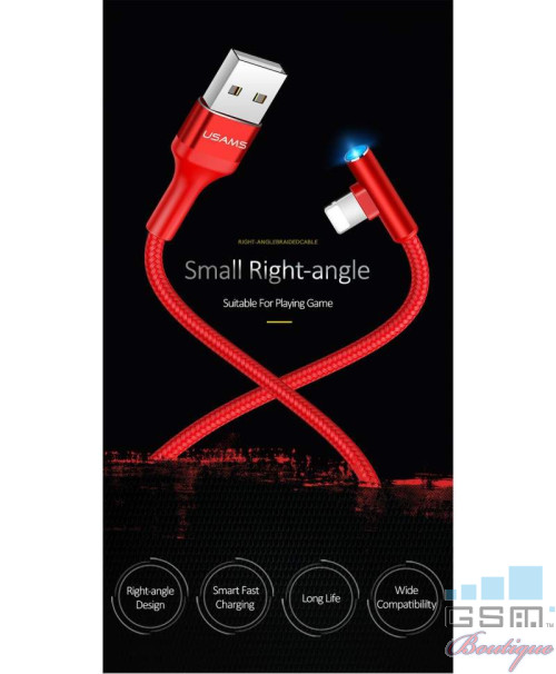 Cablu Date Usams Right Angle US-SJ260 U15 iPhone 5, 5S, 5C, 6, 6S, 7, 7 Plus Rosu