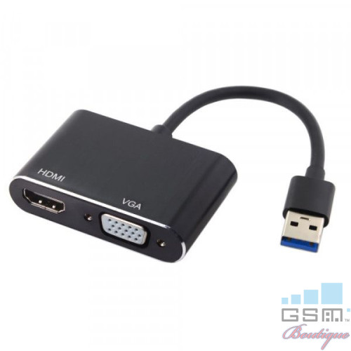 Adaptor USB 3,0 La VGA / HDMI Negru