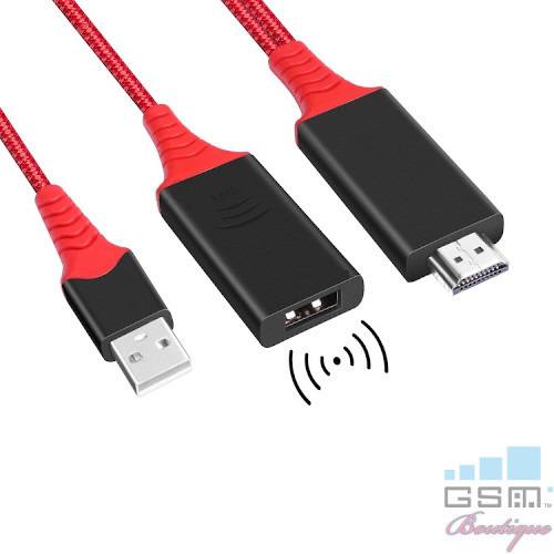 Adaptor USB La HDMI 2 In 1 Samsung Huawei iPhone Rosu