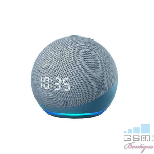 Boxa inteligenta cu ceas Amazon Echo Dot 4, Control Voce Alexa, Wi-Fi, Bluetooth, Albastru