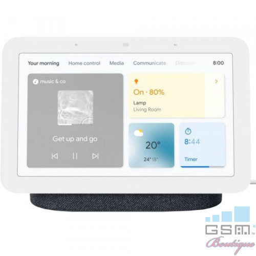 Boxa inteligenta Google Nest Hub (2nd Gen), 7 inch touchscreen, Wi-Fi, Bluetooth, 3 Microfoane, Negru