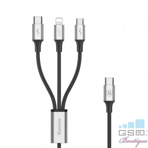 Cablu BASEUS Incarcare 3 in 1 cu conector USB Type C Negru