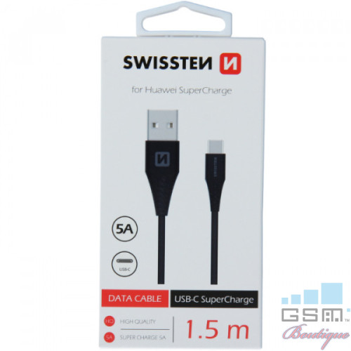 Cablu Date Si Incarcare 1,5 m USB Type C 5A Samsung Huawei LG Asus Allview Negru