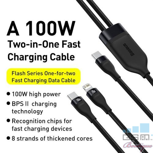 Cablu Date Si Incarcare 2 In 1 USB Type C si Lightning BASEUS Negru