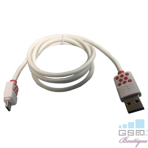Cablu Date Si Incarcare Micro USB HTC Desire 501 Alb Cu Buline
