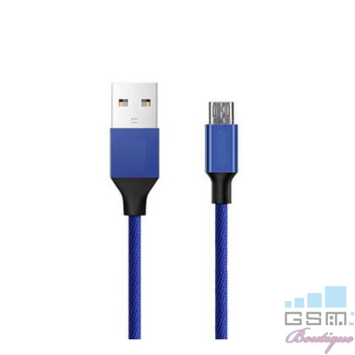 Cablu Date Si Incarcare Micro USB Samsung Galaxy M10 Textil Albastru