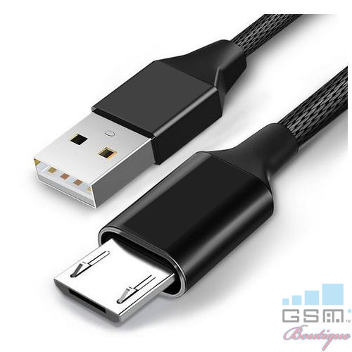 Cablu Date Si Incarcare Micro USB Samsung Galaxy M10 Textil Negru