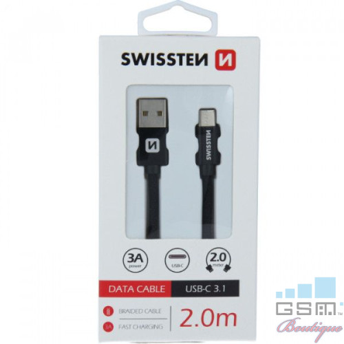 Cablu Date Si Incarcare USB Type C Textil 2 m Samsung Huawei LG Asus Allview Negru