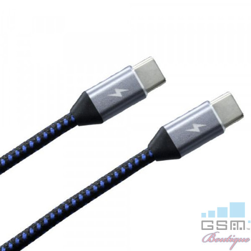 Cablu de date USB C la USB C, Negru/Albastru