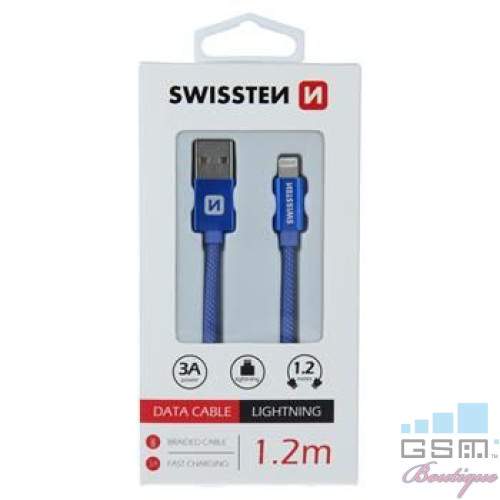 Cablu de date USB-Lightning, 1,2m, Textil, Albastru