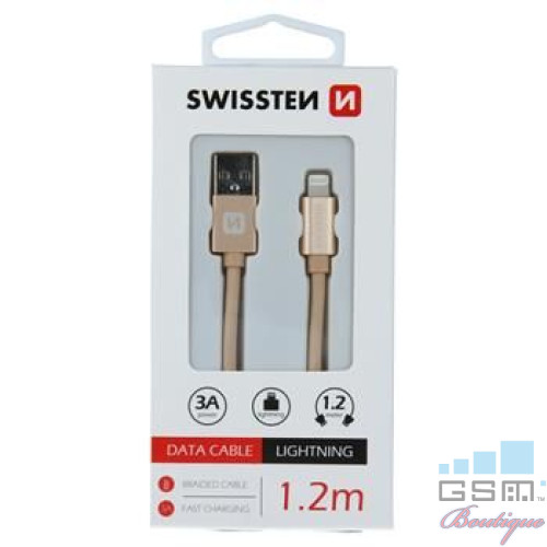 Cablu de date USB-Lightning, 1,2m, Textil, Auriu