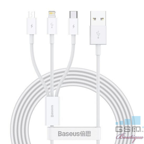 Cablu Fast Charging USB la Lightning, MicroUSB si Type-c Baseus Superior Series 3,5A White 1,5m