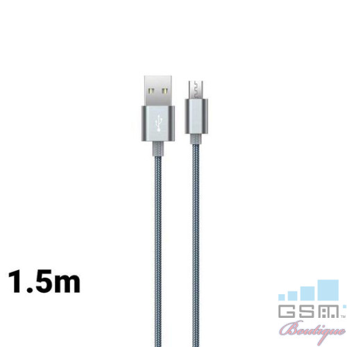 Cablu MicroUSB Devia Gracious Gray (1.5m, impletitura textila)