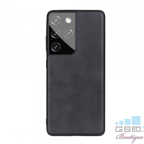 Husa telefon Samsung Galaxy S21 Ultra 5G TPU din piele ecologica Neagra