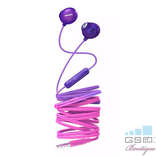 Casti audio Philips UpBeat SHE2305PP/00, intraauriculare, microfon incorporat, izolare fonica, lungime cablu 1,2m, Roz/Violet