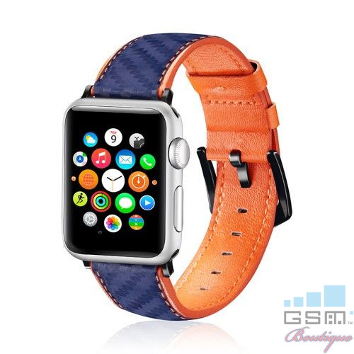 Curea Apple Watch Series /5/4 44mm / Series 3 2 1 Watch 42mm Piele Ecologica Albastra