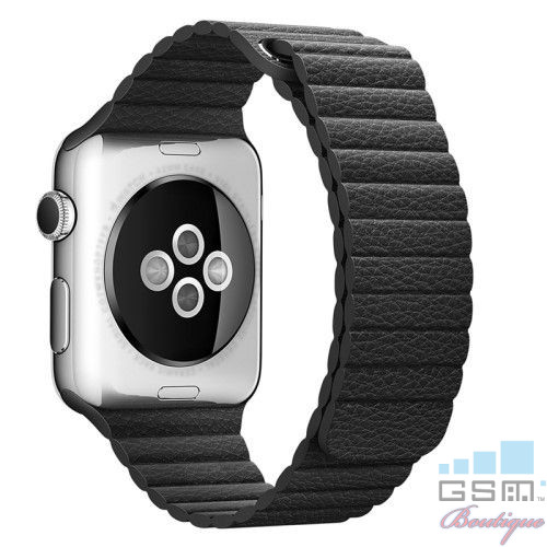 Curea Apple Watch Series /5/4 44mm / Series 3 2 1 Watch 42mm Piele Ecologica Magnetica Neagra