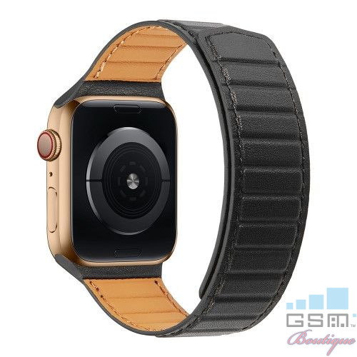 Curea Apple Watch Series 6/SE/5/4 44mm / Series 3 2 1 Watch 42mm Piele Ecologica Magnetica Neagra