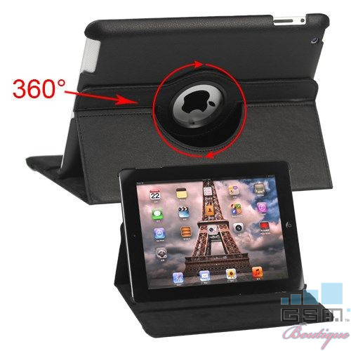 Husa Flip Cu Stand iPad 2 3 4 Piele PU Si Rotatie 360 Grade Neagra