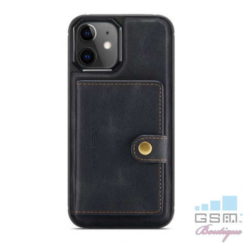 Husa silicon iPhone 12 mini, portofel magnetic detasabil, Negru