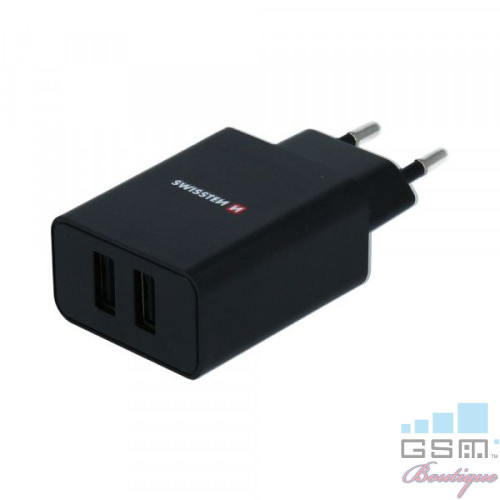 Incarcator Retea Dual USB 2,1 A, cablu Lightning inclus, Negru