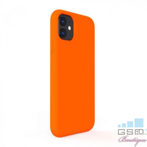 Lemontti Husa Liquid Silicon iPhone 11 Orange (protectie 360°, material fin, captusit cu microfibra)