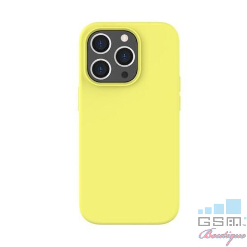 Lemontti Husa Liquid Silicon MagCharge iPhone 14 Pro Galben (protectie 360°, material fin, captusit cu microfibra)