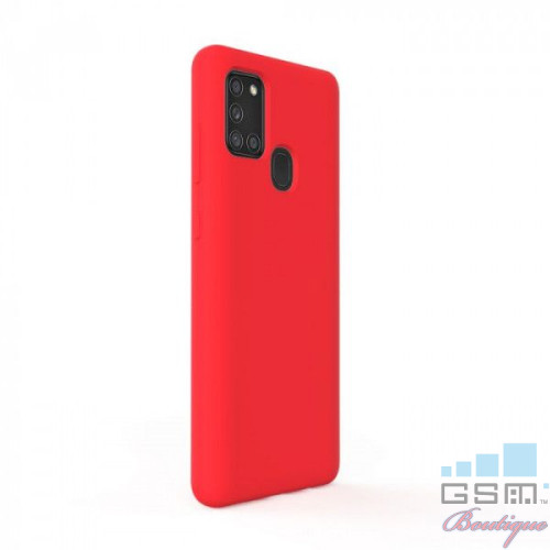 Lemontti Husa Liquid Silicon Samsung Galaxy A21s Red (protectie 360°, material fin, captusit cu microfibra)