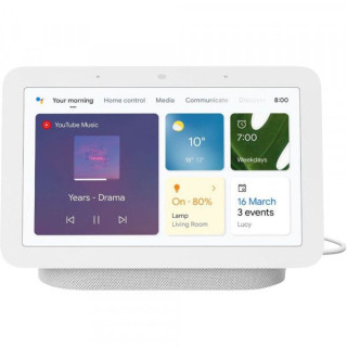 Boxa inteligenta Google Nest Hub (2nd Gen), 7 inch touchscreen, Wi-Fi, Bluetooth, 3 Microfoane, Alb