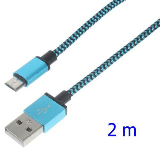 Cablu Data Sync Si Incarcare 2 Metri Micro USB Samsung / HTC / Sony / LG Material Textil Albastru
