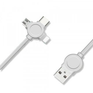Cablu Date Si Incarcare 3 in 1 Lightning USB Type C MIcro USB Alb