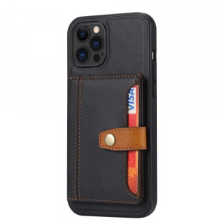 Husa telefon iPhone 12 / 12 Pro TPU cu suport carduri din piele ecologica Neagra