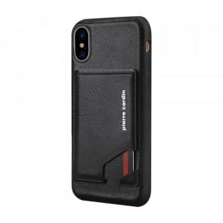 Husa telefon Pierre Cardin iPhone X / XS TPU cu suport carduri din piele naturala Neagra
