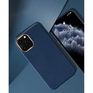 Husa TPU cu insertie de piele ecologica Apple iPhone 12, Albastru