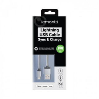 Lemontti Cablu USB MFI Lightning Gri 1.5m (impletitura textila)