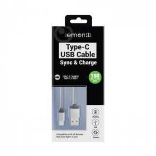 Lemontti Cablu USB Type-C Gri 1.5m (impletitura textila)