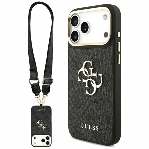 Husa pentru Apple iPhone 18 Pro Max / 17 Pro Max, Guess, Big 4G Classic Logo with Big Strap, Neagra